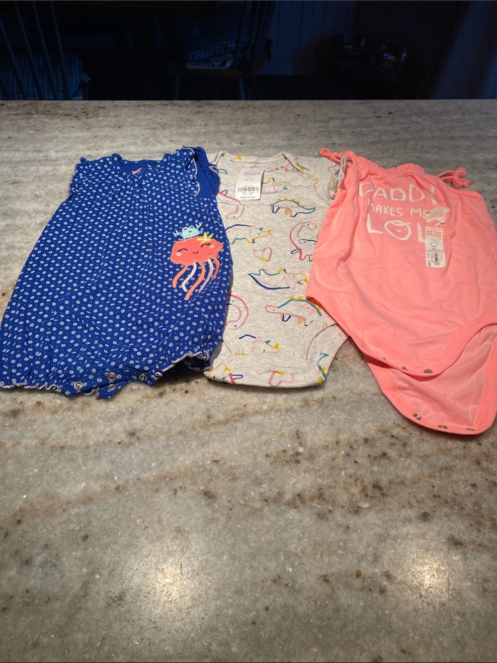 Carter's Blue, Gray & Coral Girls One-Piece Rompers Set